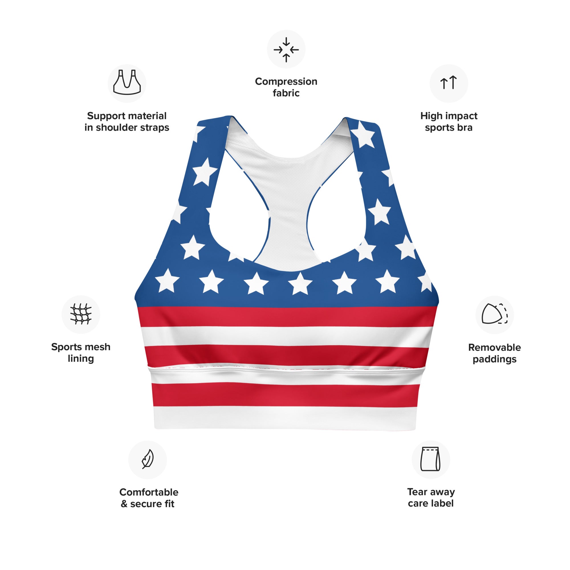 Patriotic Longline Sports Bra